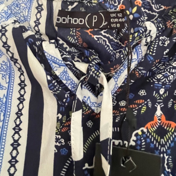Boohoo Mix Patterned Abstract Off Shoulder Romper Playsuit Blue - Picture 7 of 10